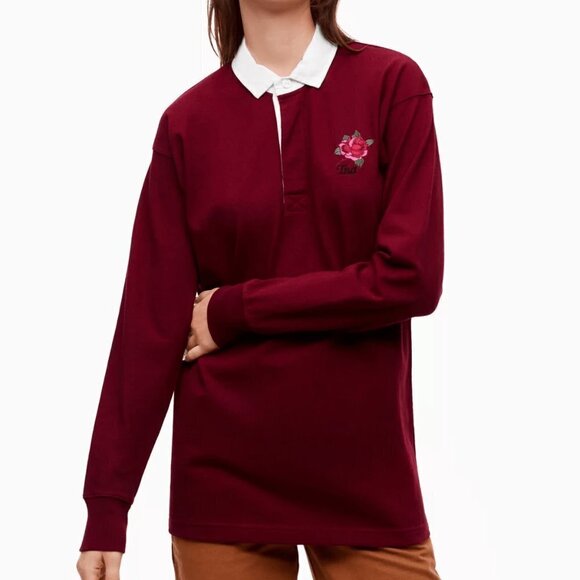 Aritzia Tops - Aritzia Tna Covenham Long Sleeve T-shirt Embroidered Burgundy Red Size XS